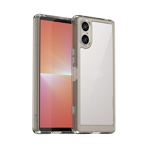 Coque Rebord Contour Silicone et Vitre Transparente Housse Etui J01S pour Sony Xperia 5 V Gris