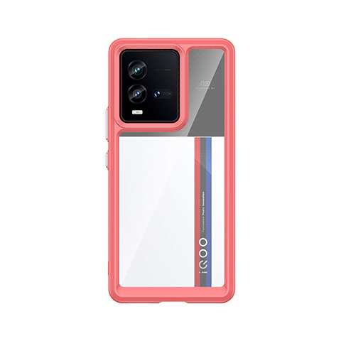 Coque Rebord Contour Silicone et Vitre Transparente Housse Etui J01S pour Vivo iQOO 10 5G Rose Rouge