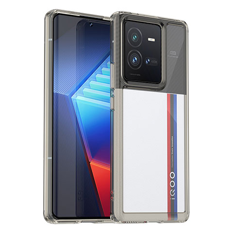 Coque Rebord Contour Silicone et Vitre Transparente Housse Etui J01S pour Vivo iQOO 10 Pro 5G Gris