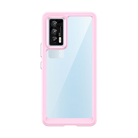 Coque Rebord Contour Silicone et Vitre Transparente Housse Etui J01S pour Vivo iQOO 7 India 5G Rose