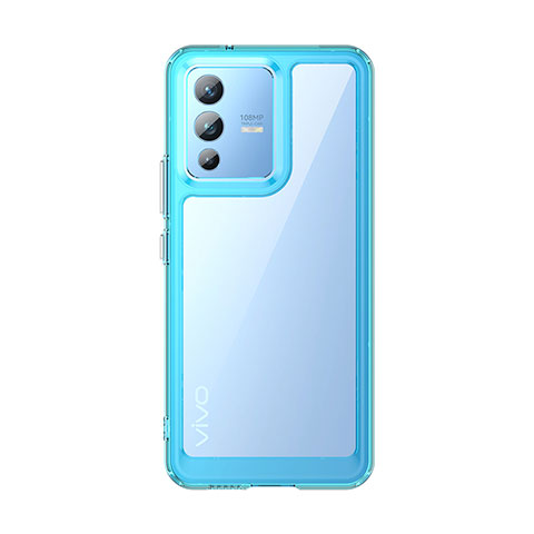 Coque Rebord Contour Silicone et Vitre Transparente Housse Etui J01S pour Vivo V23 5G Bleu