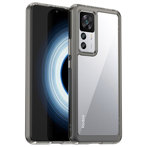 Coque Rebord Contour Silicone et Vitre Transparente Housse Etui J01S pour Xiaomi Mi 12T Pro 5G Gris