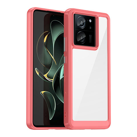 Coque Rebord Contour Silicone et Vitre Transparente Housse Etui J01S pour Xiaomi Mi 13T Pro 5G Rouge