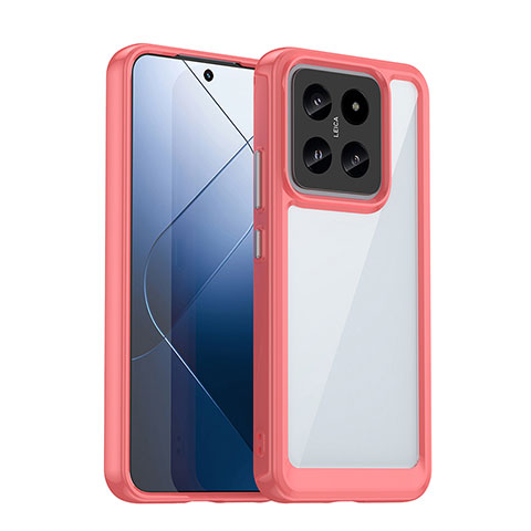 Coque Rebord Contour Silicone et Vitre Transparente Housse Etui J01S pour Xiaomi Mi 14 Pro 5G Rouge