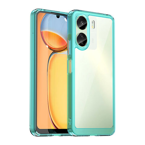 Coque Rebord Contour Silicone et Vitre Transparente Housse Etui J01S pour Xiaomi Poco C65 Cyan