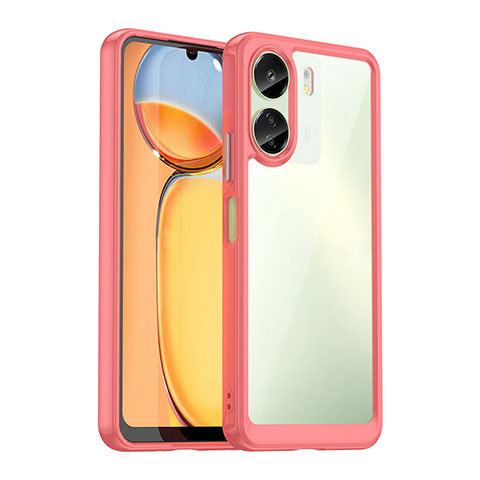 Coque Rebord Contour Silicone et Vitre Transparente Housse Etui J01S pour Xiaomi Poco C65 Rouge