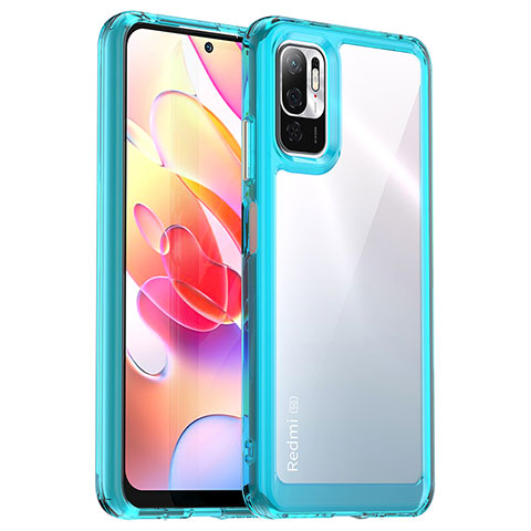 Coque Rebord Contour Silicone et Vitre Transparente Housse Etui J01S pour Xiaomi POCO M3 Pro 5G Cyan