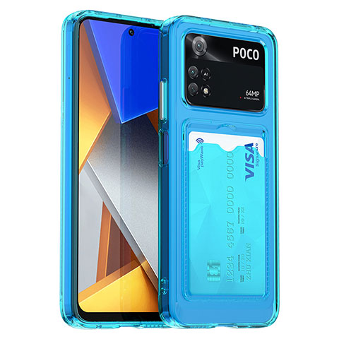 Coque Rebord Contour Silicone et Vitre Transparente Housse Etui J01S pour Xiaomi Poco M4 Pro 4G Bleu