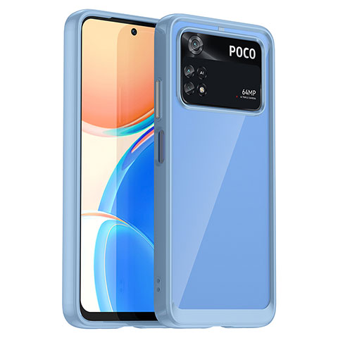 Coque Rebord Contour Silicone et Vitre Transparente Housse Etui J01S pour Xiaomi Poco M4 Pro 4G Bleu Ciel