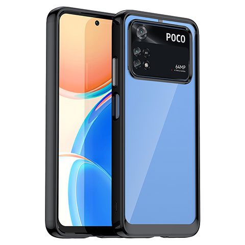 Coque Rebord Contour Silicone et Vitre Transparente Housse Etui J01S pour Xiaomi Poco M4 Pro 4G Noir