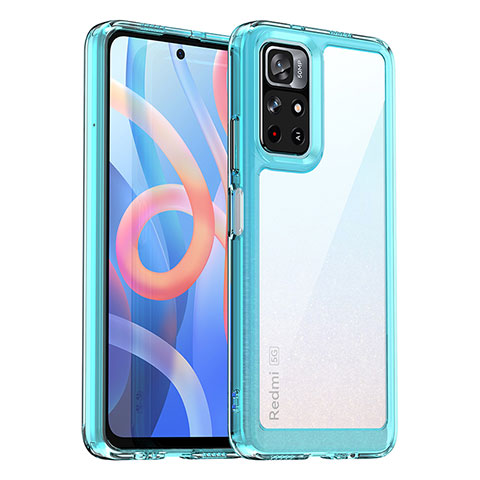 Coque Rebord Contour Silicone et Vitre Transparente Housse Etui J01S pour Xiaomi Poco M4 Pro 5G Bleu Ciel