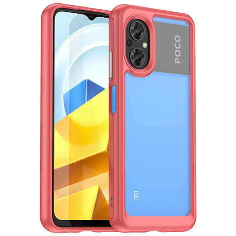 Coque Rebord Contour Silicone et Vitre Transparente Housse Etui J01S pour Xiaomi Poco M5 4G Rouge