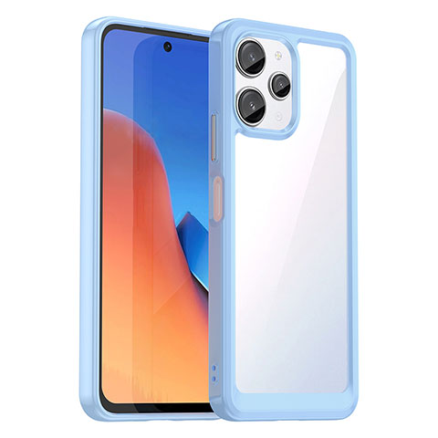 Coque Rebord Contour Silicone et Vitre Transparente Housse Etui J01S pour Xiaomi Poco M6 Pro 5G Bleu Clair