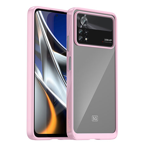 Coque Rebord Contour Silicone et Vitre Transparente Housse Etui J01S pour Xiaomi Poco X4 Pro 5G Rose