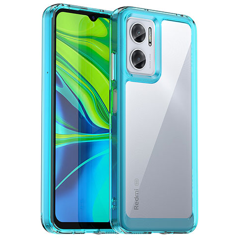 Coque Rebord Contour Silicone et Vitre Transparente Housse Etui J01S pour Xiaomi Redmi 10 5G Bleu Ciel