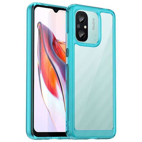 Coque Rebord Contour Silicone et Vitre Transparente Housse Etui J01S pour Xiaomi Redmi 12C 4G Cyan