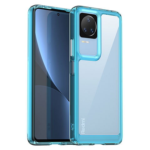 Coque Rebord Contour Silicone et Vitre Transparente Housse Etui J01S pour Xiaomi Redmi K40S 5G Bleu Ciel