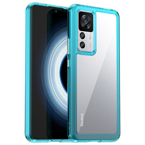 Coque Rebord Contour Silicone et Vitre Transparente Housse Etui J01S pour Xiaomi Redmi K50 Ultra 5G Cyan