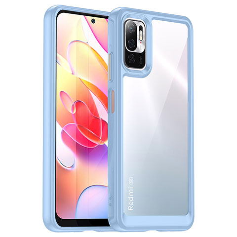 Coque Rebord Contour Silicone et Vitre Transparente Housse Etui J01S pour Xiaomi Redmi Note 10T 5G Bleu