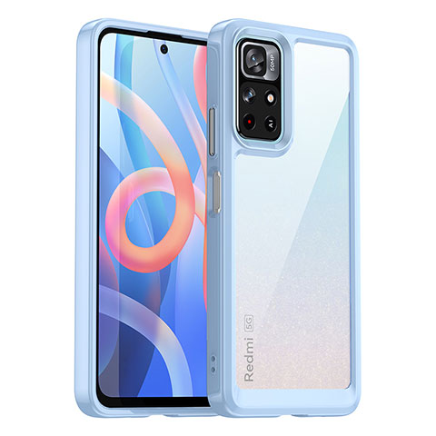 Coque Rebord Contour Silicone et Vitre Transparente Housse Etui J01S pour Xiaomi Redmi Note 11T 5G Bleu