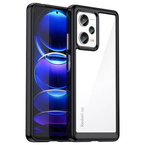 Coque Rebord Contour Silicone et Vitre Transparente Housse Etui J01S pour Xiaomi Redmi Note 12 Explorer Noir