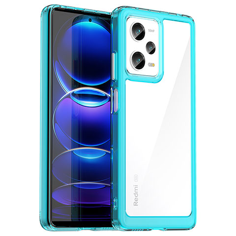 Coque Rebord Contour Silicone et Vitre Transparente Housse Etui J01S pour Xiaomi Redmi Note 12 Pro 5G Bleu