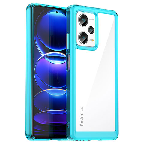 Coque Rebord Contour Silicone et Vitre Transparente Housse Etui J01S pour Xiaomi Redmi Note 12 Pro+ Plus 5G Bleu Ciel