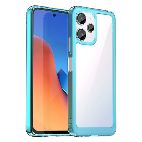 Coque Rebord Contour Silicone et Vitre Transparente Housse Etui J01S pour Xiaomi Redmi Note 12R 5G Cyan