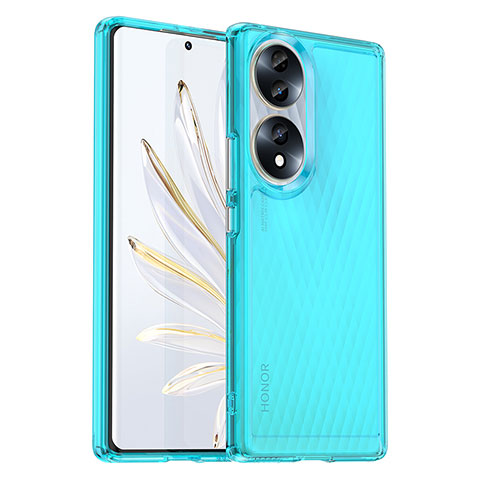 Coque Rebord Contour Silicone et Vitre Transparente Housse Etui J02S pour Huawei Honor 70 5G Bleu