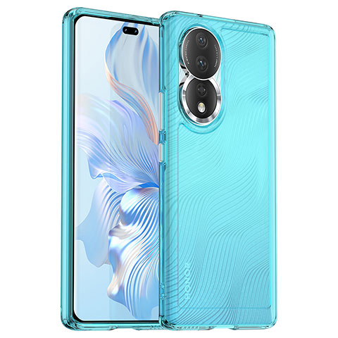 Coque Rebord Contour Silicone et Vitre Transparente Housse Etui J02S pour Huawei Honor 80 5G Bleu