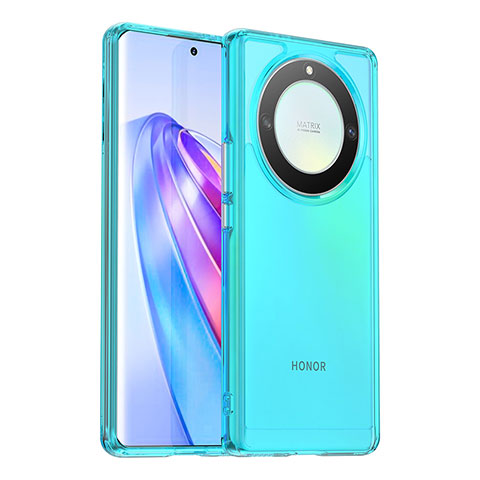Coque Rebord Contour Silicone et Vitre Transparente Housse Etui J02S pour Huawei Honor X9a 5G Bleu