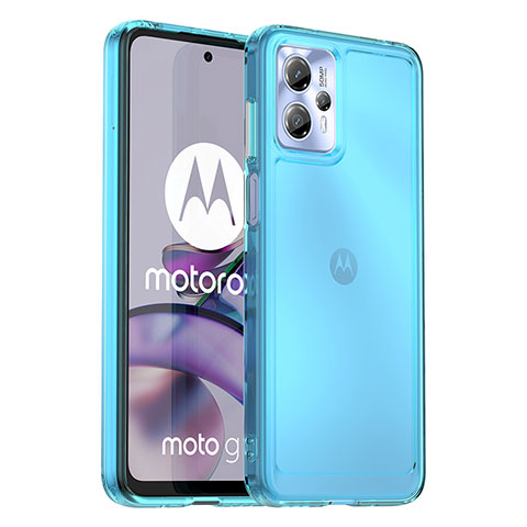 Coque Rebord Contour Silicone et Vitre Transparente Housse Etui J02S pour Motorola Moto G13 Bleu