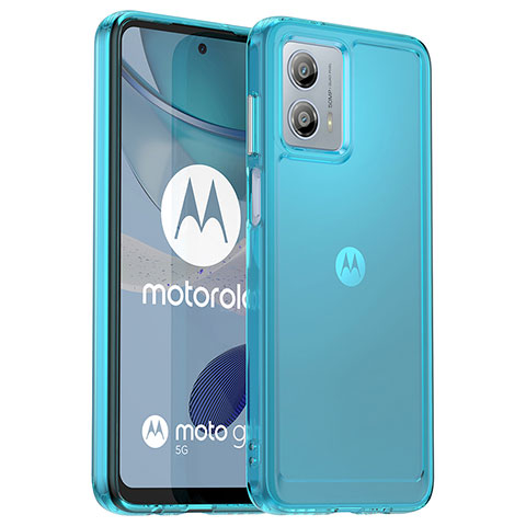 Coque Rebord Contour Silicone et Vitre Transparente Housse Etui J02S pour Motorola Moto G53 5G Bleu