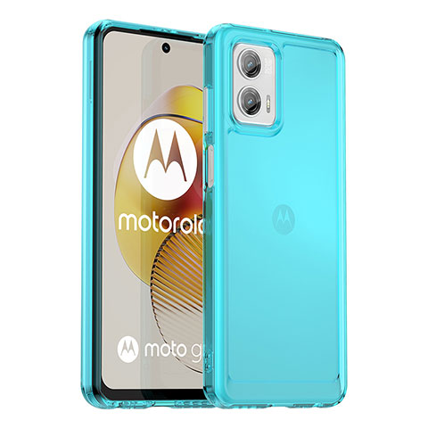 Coque Rebord Contour Silicone et Vitre Transparente Housse Etui J02S pour Motorola Moto G73 5G Bleu