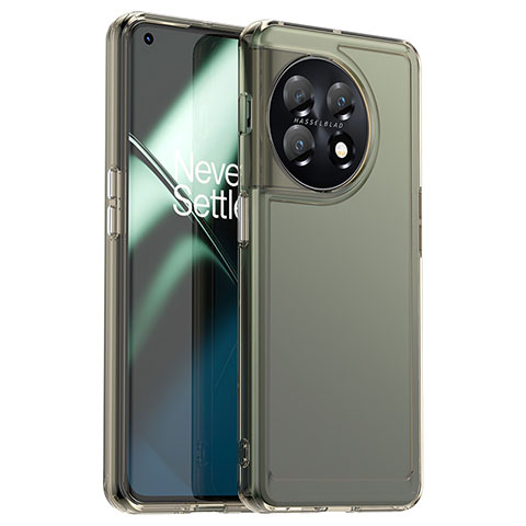 Coque Rebord Contour Silicone et Vitre Transparente Housse Etui J02S pour OnePlus 11 5G Gris