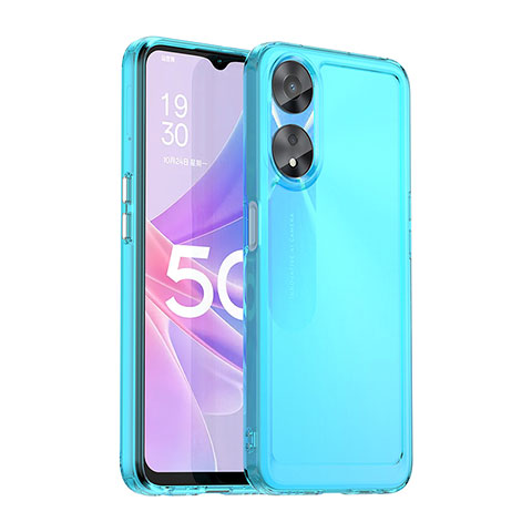 Coque Rebord Contour Silicone et Vitre Transparente Housse Etui J02S pour Oppo A58 5G Bleu