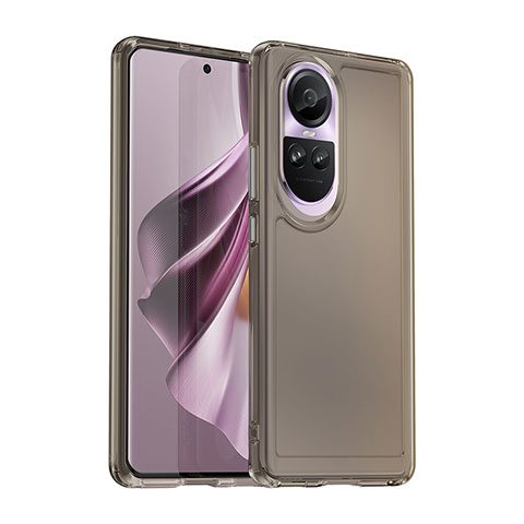 Coque Rebord Contour Silicone et Vitre Transparente Housse Etui J02S pour Oppo Reno10 5G Gris