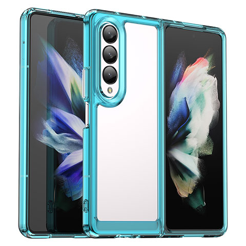 Coque Rebord Contour Silicone et Vitre Transparente Housse Etui J02S pour Samsung Galaxy Z Fold4 5G Cyan