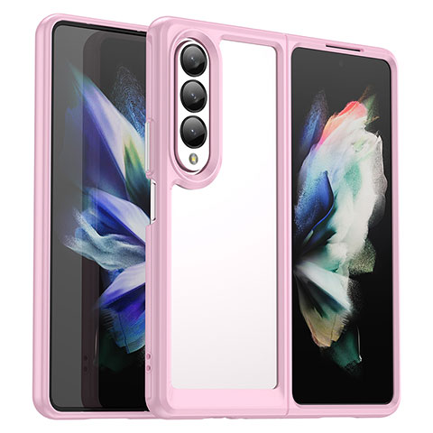 Coque Rebord Contour Silicone et Vitre Transparente Housse Etui J02S pour Samsung Galaxy Z Fold4 5G Rose