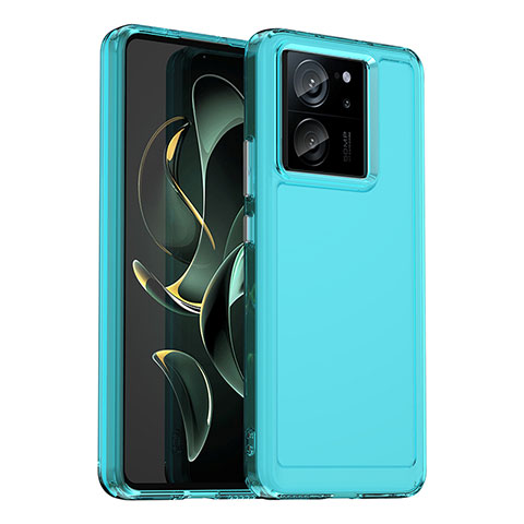 Coque Rebord Contour Silicone et Vitre Transparente Housse Etui J02S pour Xiaomi Mi 13T 5G Bleu