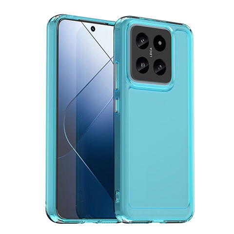 Coque Rebord Contour Silicone et Vitre Transparente Housse Etui J02S pour Xiaomi Mi 14 Pro 5G Bleu