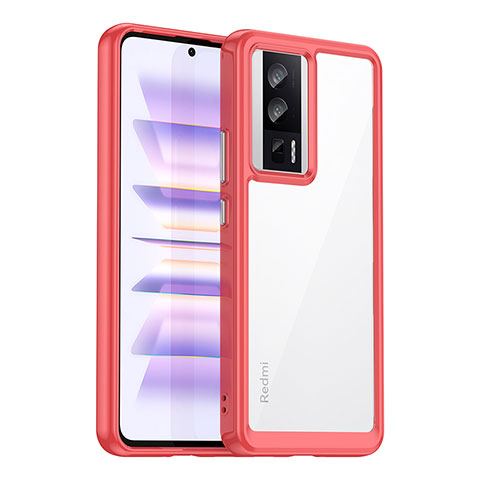 Coque Rebord Contour Silicone et Vitre Transparente Housse Etui J02S pour Xiaomi Poco F5 Pro 5G Rouge