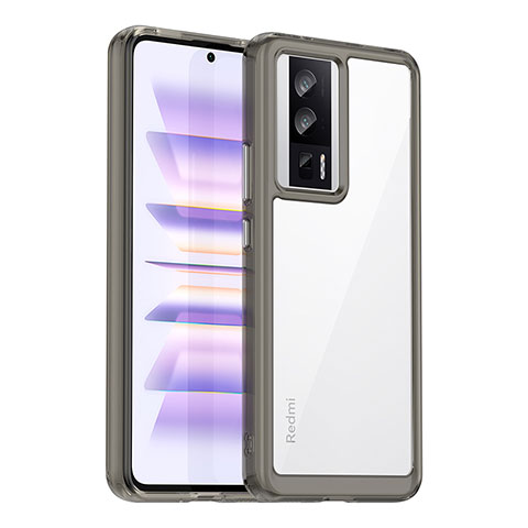 Coque Rebord Contour Silicone et Vitre Transparente Housse Etui J02S pour Xiaomi Redmi K60 5G Gris Fonce