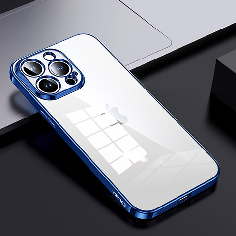 Coque Rebord Contour Silicone et Vitre Transparente Housse Etui LD2 pour Apple iPhone 14 Pro Max Bleu