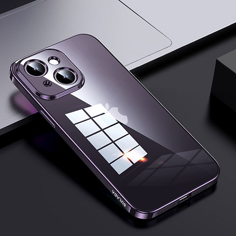 Coque Rebord Contour Silicone et Vitre Transparente Housse Etui LD2 pour Apple iPhone 15 Plus Violet