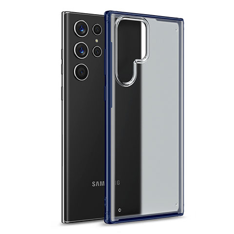 Coque Rebord Contour Silicone et Vitre Transparente Housse Etui M02 pour Samsung Galaxy S21 Ultra 5G Bleu