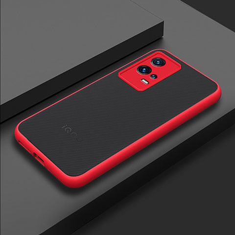 Coque Rebord Contour Silicone et Vitre Transparente Housse Etui M02 pour Vivo iQOO 8 5G Rouge