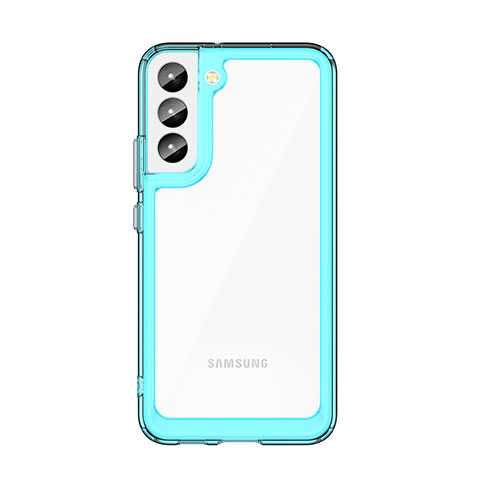 Coque Rebord Contour Silicone et Vitre Transparente Housse Etui M03 pour Samsung Galaxy S21 5G Cyan