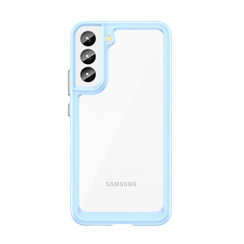 Coque Rebord Contour Silicone et Vitre Transparente Housse Etui M03 pour Samsung Galaxy S21 FE 5G Bleu