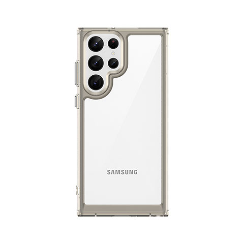 Coque Rebord Contour Silicone et Vitre Transparente Housse Etui M03 pour Samsung Galaxy S22 Ultra 5G Gris